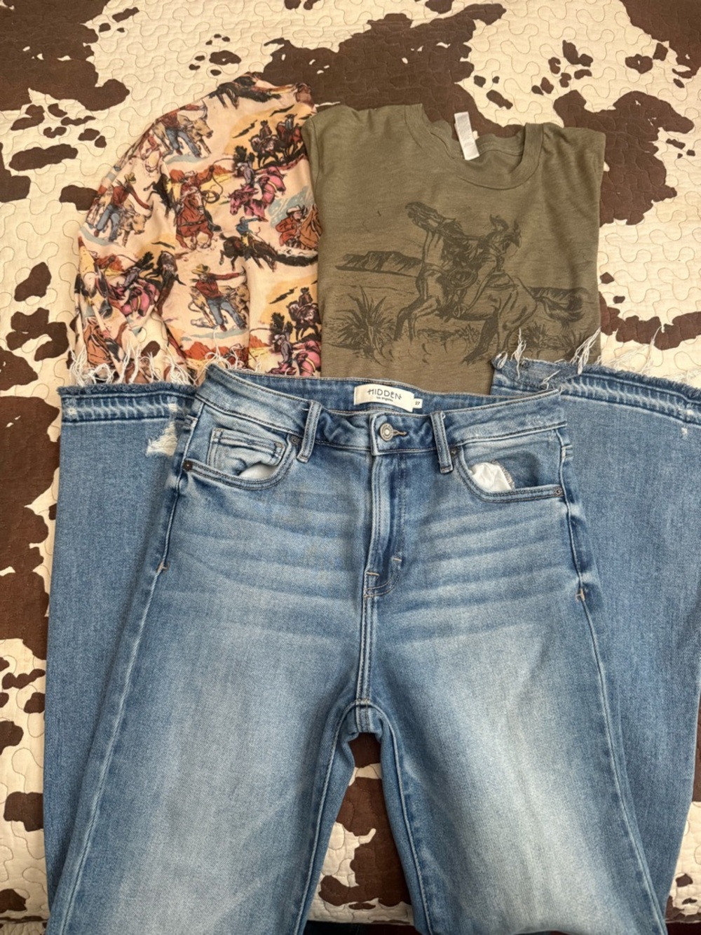 Hidden Jeans size 27 Hooey Hoodie Western Tee Lot Small Medium